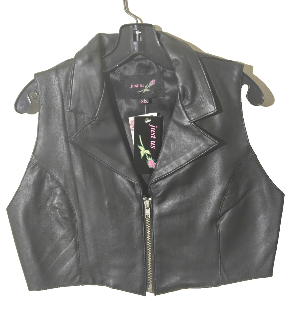 Women's Black Leather Vest Halter Top With Collar - Size Medium New W Tags